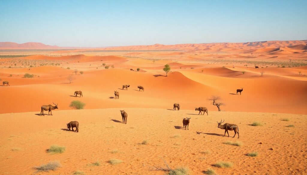 Путешествие в Намибию: пустыня, дюны и дикие животные - иллюстрация