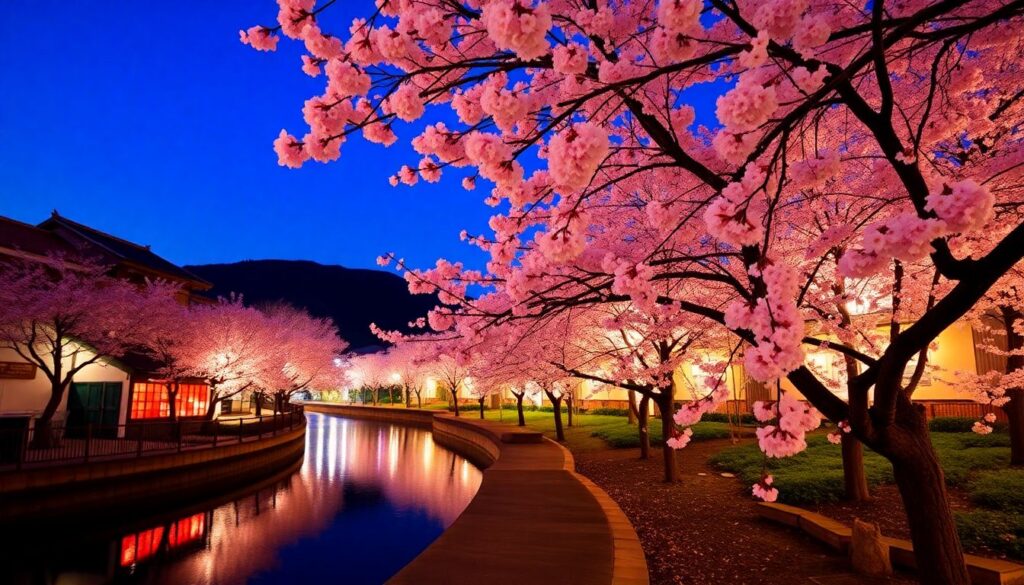 Путешествие в Японию в сезон цветения сакуры - иллюстрация