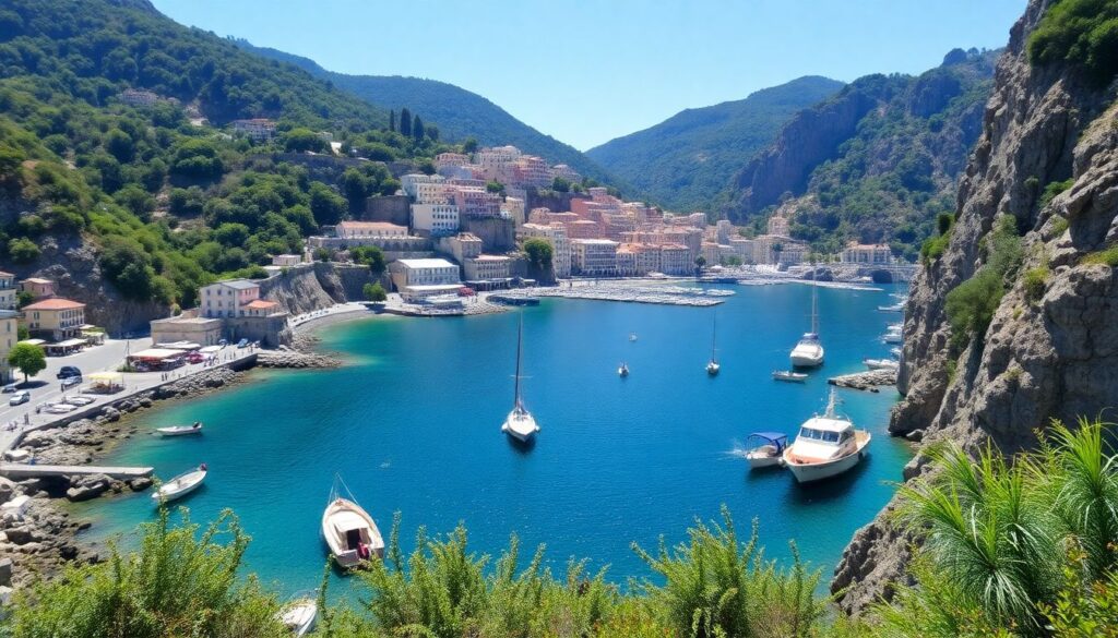 Путешествие по побережью Амальфи в Италии - иллюстрация