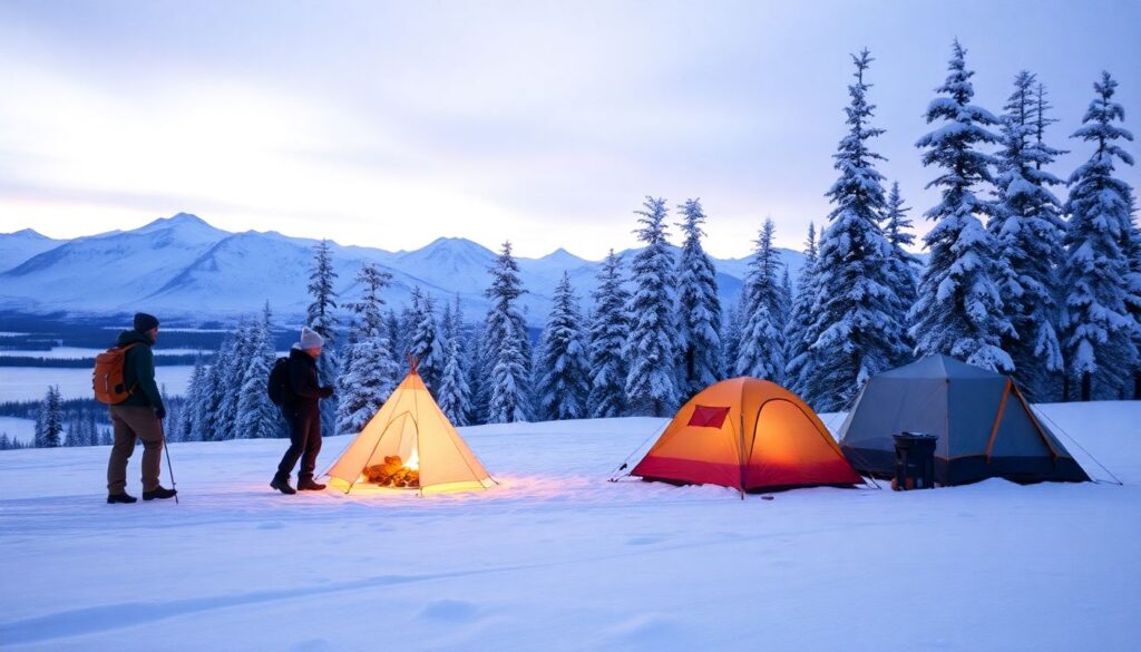 Лучшие места для зимнего кемпинга - иллюстрация