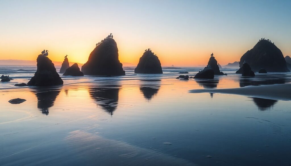 Путешествие по побережью Орегона в США - иллюстрация