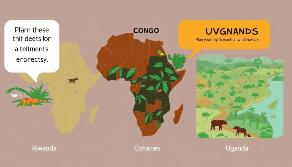 Лучшие места для наблюдения за гориллами - иллюстрация