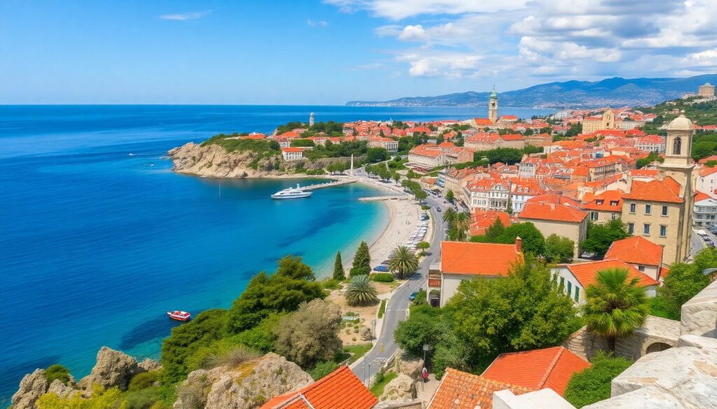 Путешествие по побережью Хорватии на автомобиле - иллюстрация