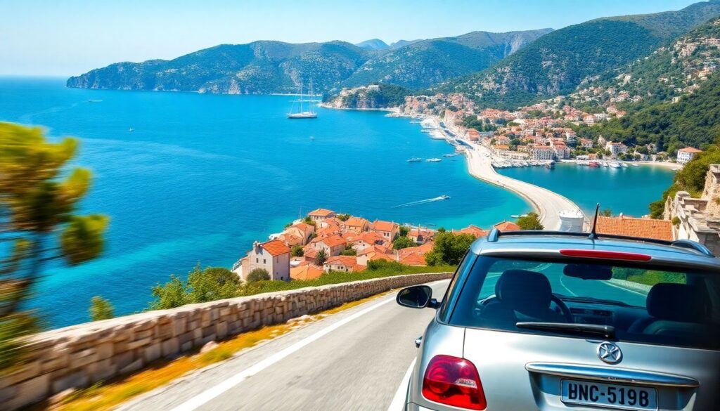 Путешествие по побережью Хорватии на автомобиле - иллюстрация