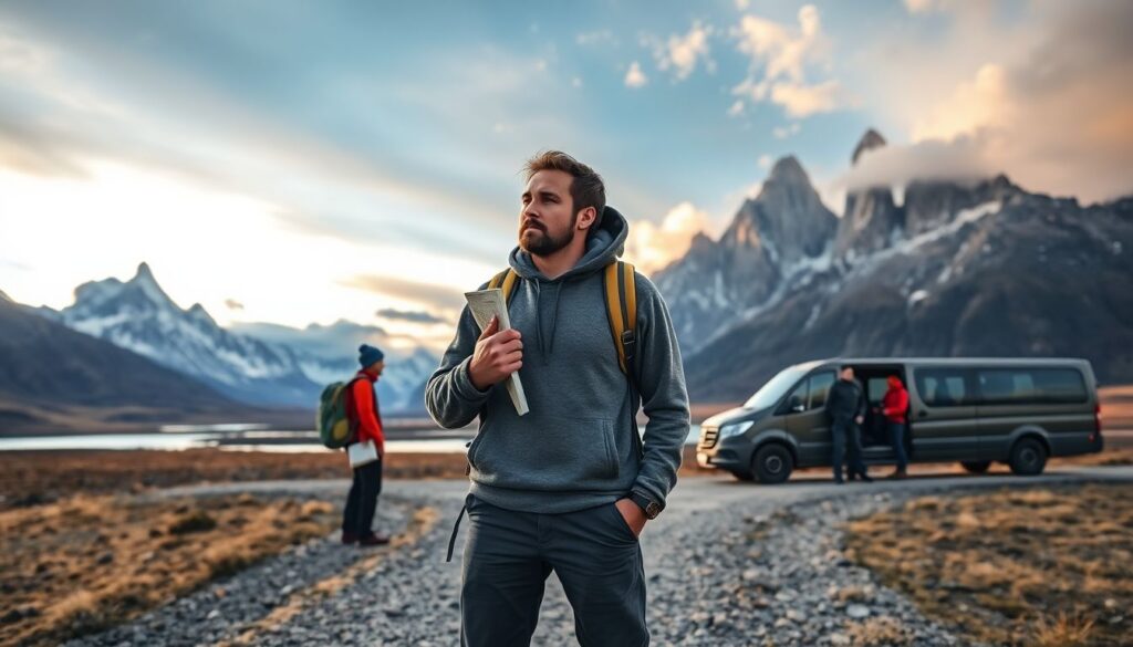 Путешествие по национальному парку Торрес-дель-Пайне в Чили - иллюстрация