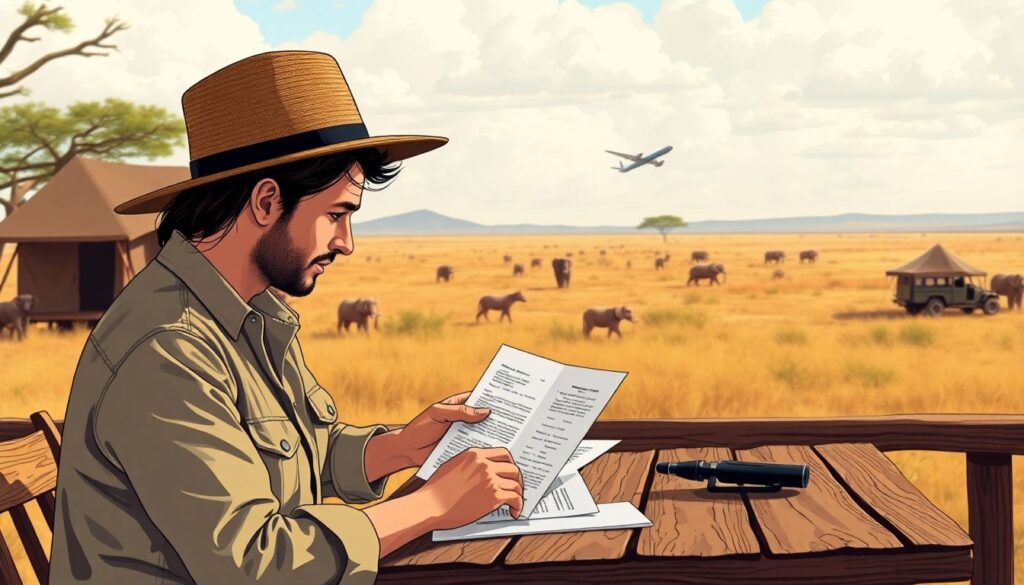 Путешествие по национальному парку Серенгети в Танзании - иллюстрация