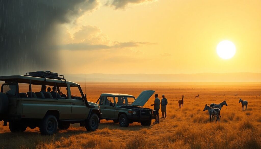 Путешествие по национальному парку Серенгети в Танзании - иллюстрация