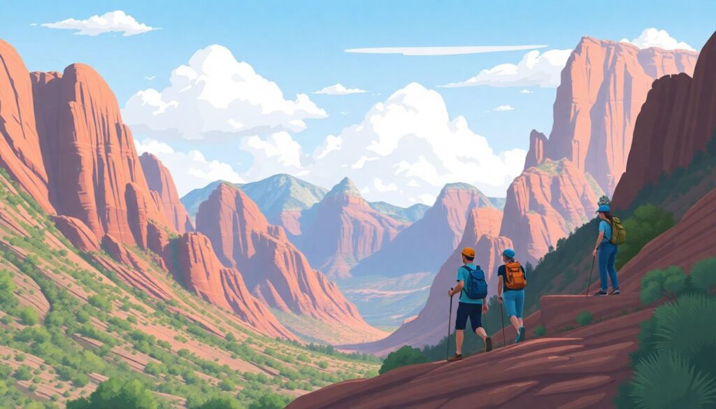 Путешествие по национальному парку Зайон в США - иллюстрация