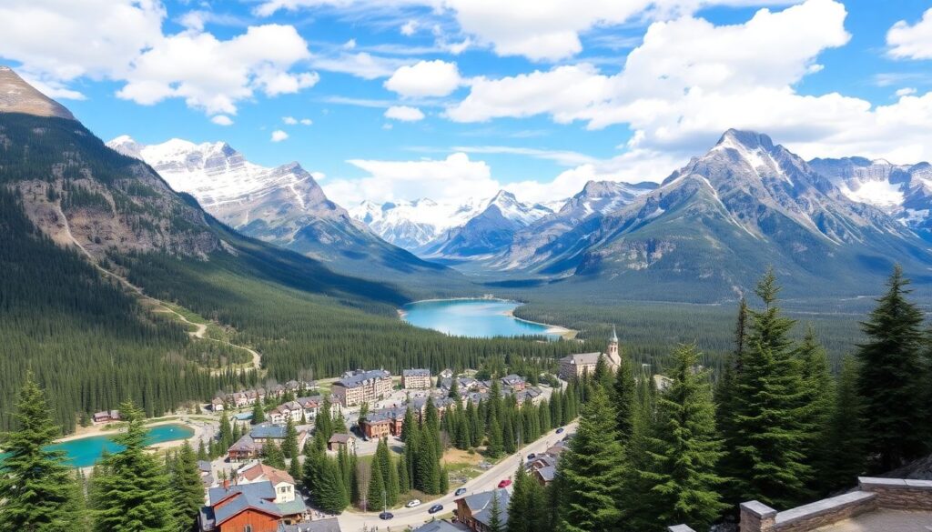 Путешествие по национальному парку Банф в Канаде - иллюстрация